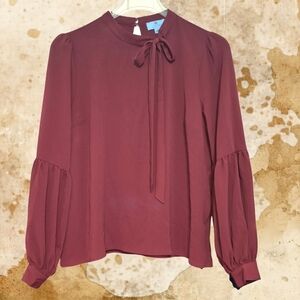 CeCe Tie-Neck Long Sleeve Blouse - Wine